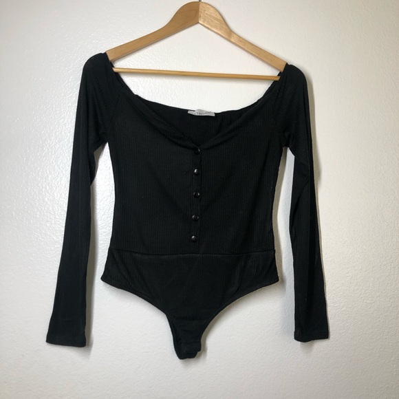 Attached Black Button Up Body Suit - Picture 2 of 8